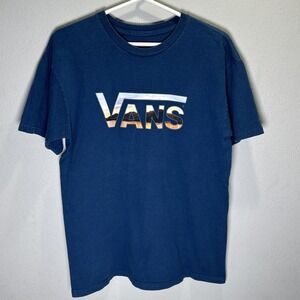 Vans Shirt Men's size small Short Sleeve Cotton Tee Logo spell out blue